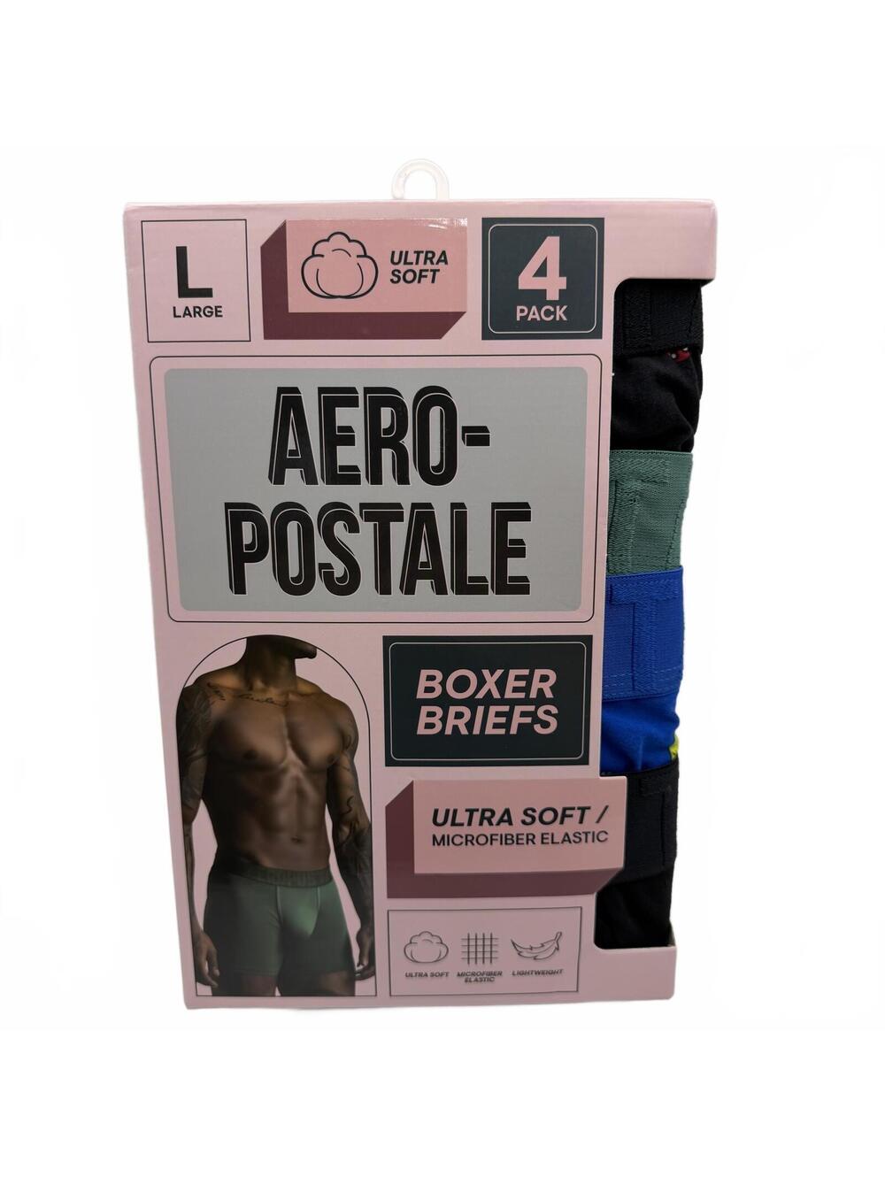 Aeropostale Men's Boxer Briefs 4 Pack Size Large L Ultra Soft Microfiber Elastic